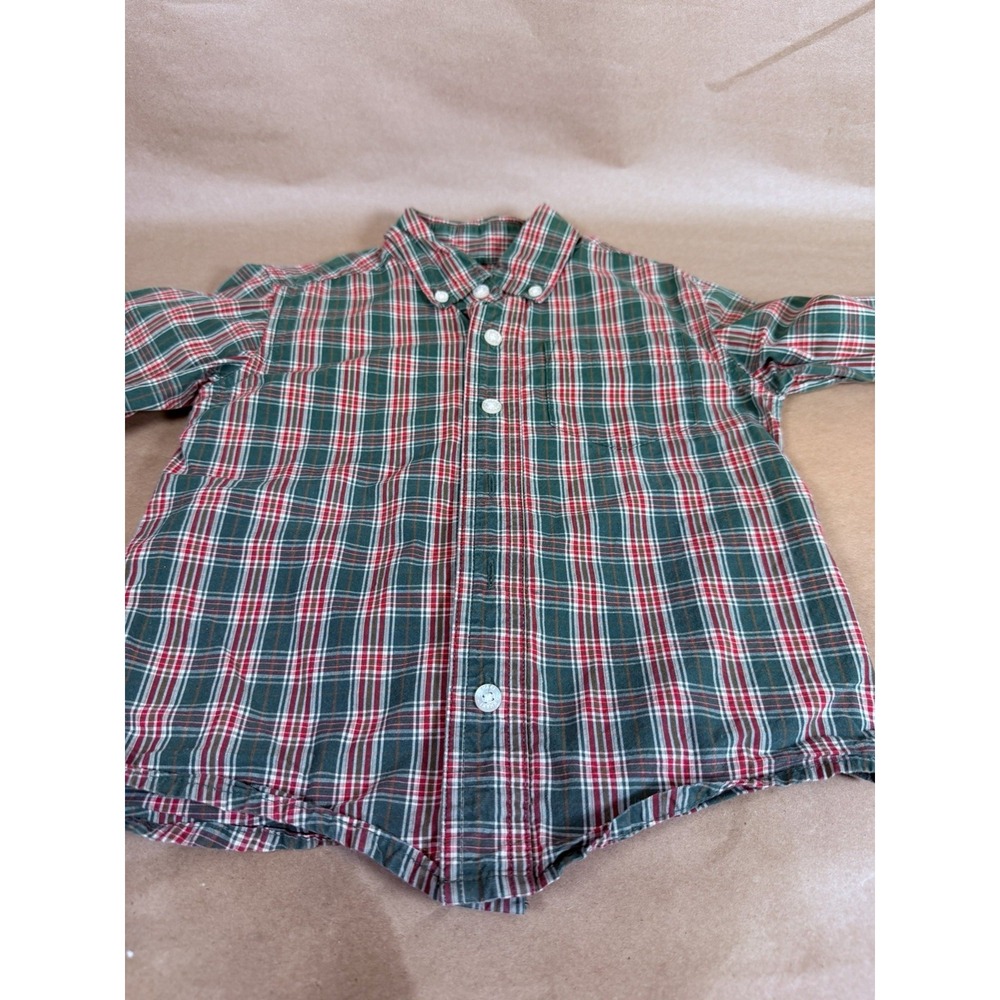 J Khaki Kids Size 5 Green Red Plaid Long Sleeve Button Down Shirt Cotton